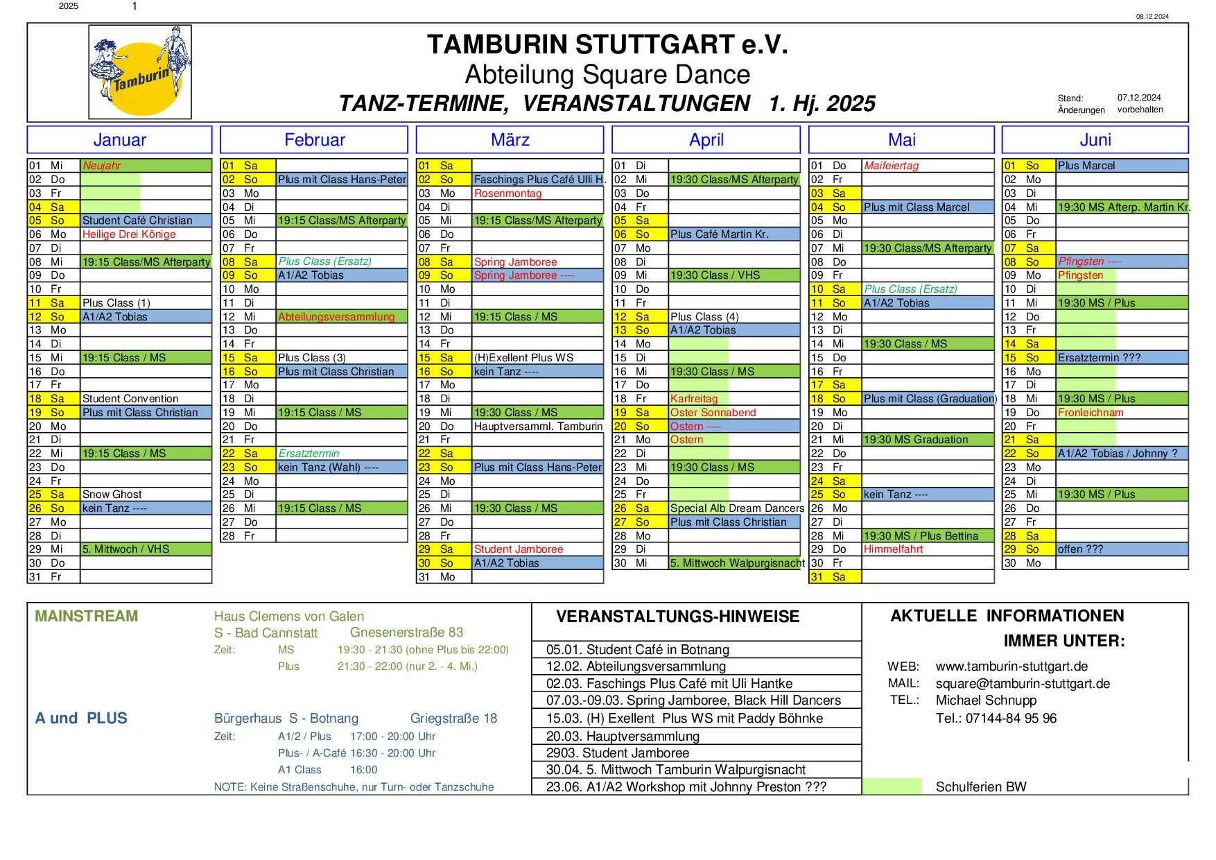 Termine 1. Halbjahr 2025