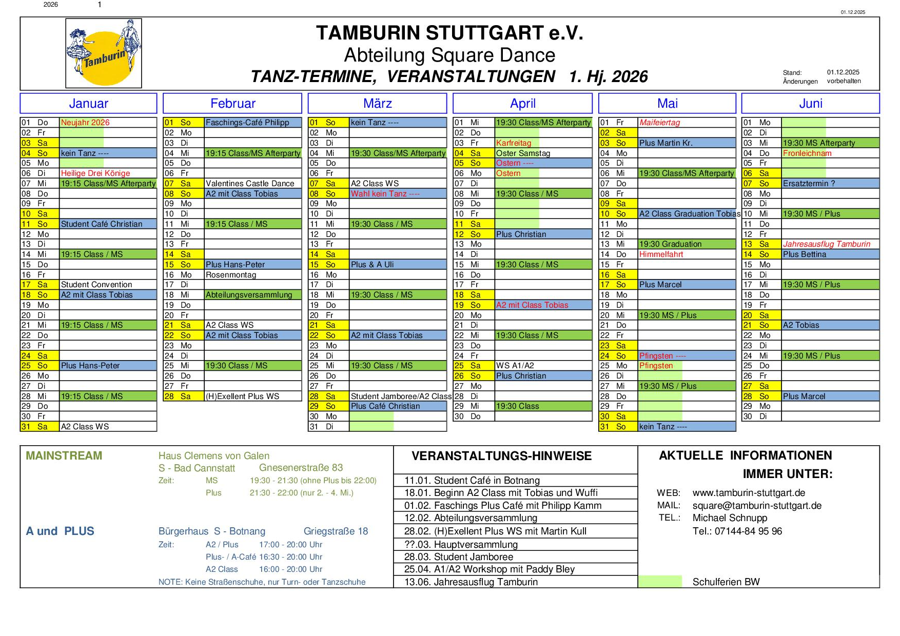 Termine 1. Halbjahr 2026